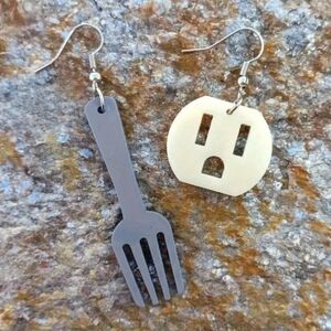 Earrings--Mini Electrical Outlet and Fork Asymmetrical Dangle
